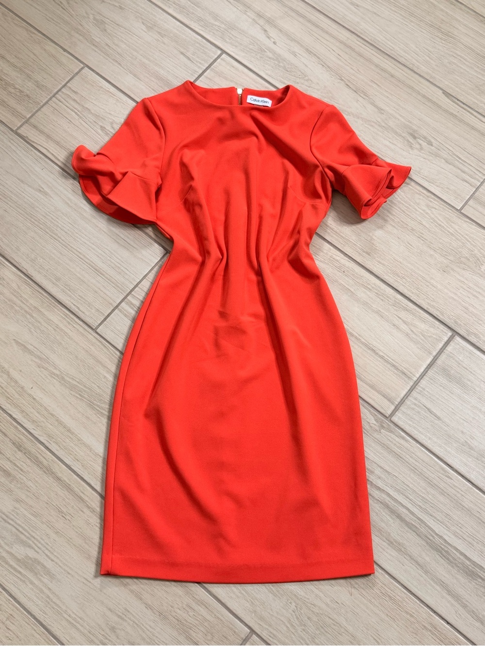 Calvin Klein Orange Coral Sheath Dress Size 8 Career Cocktail Dress